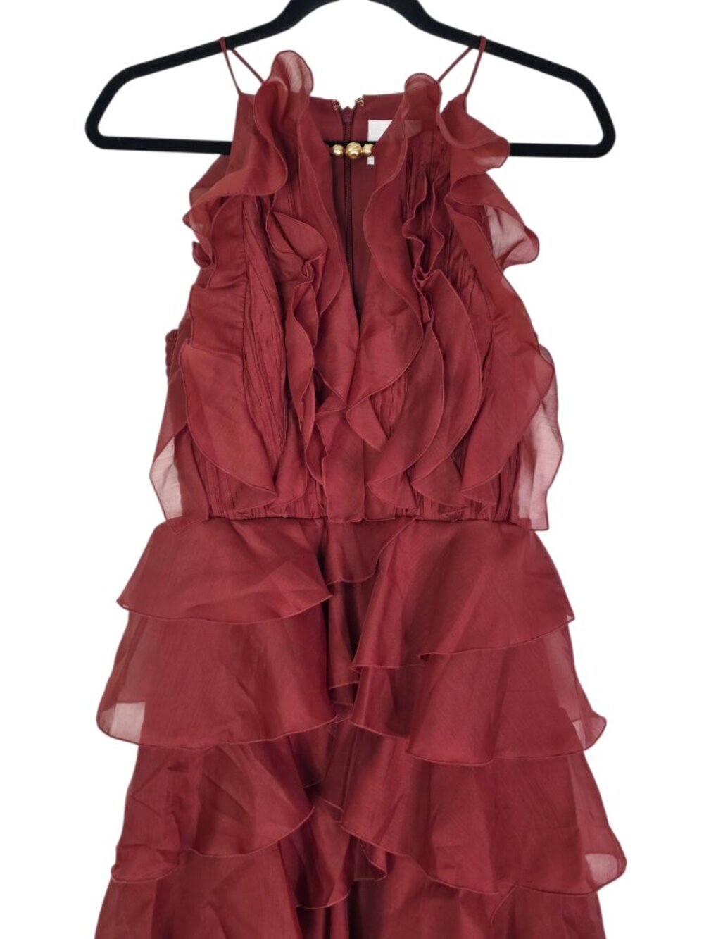Aje Cleo Gown Rust Brown Orange Ruffle Chiffon Maxi Dress NWT Size AU 8 US 4 - Picture 6 of 13